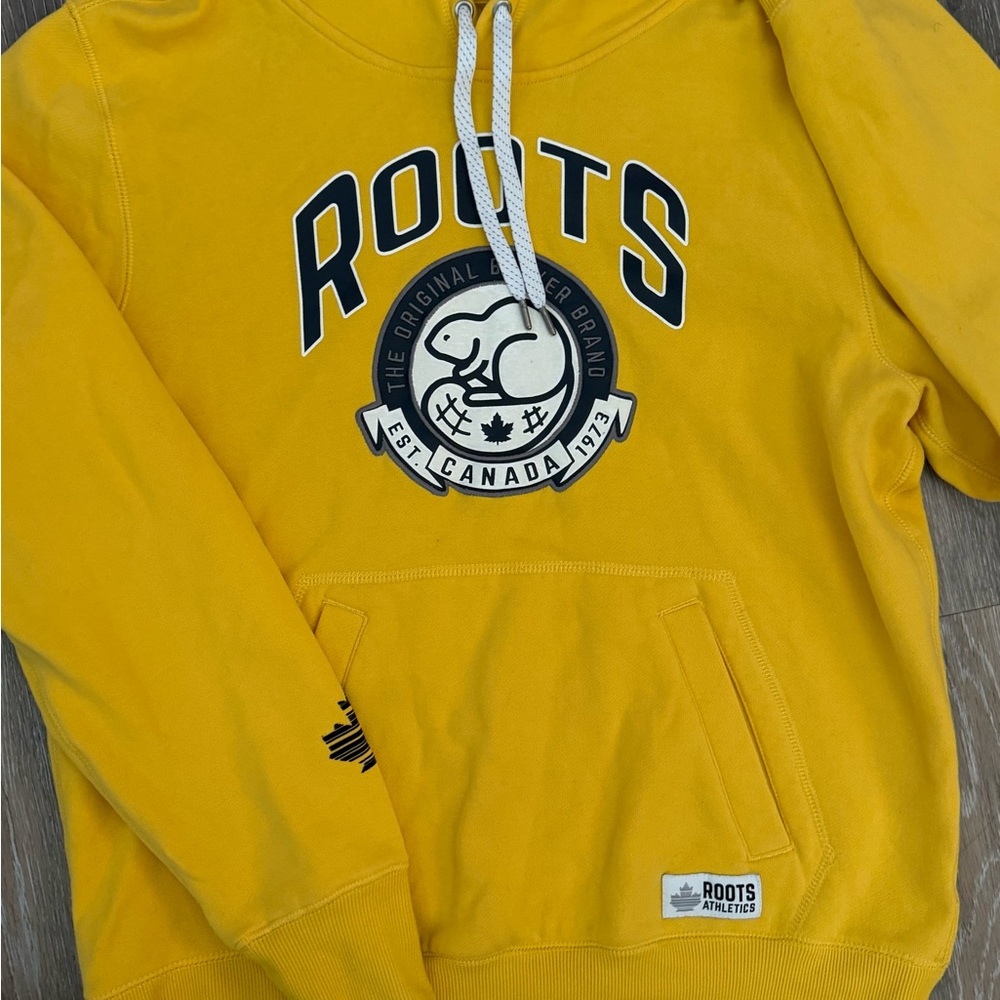 Roots Vibrant Yellow Sweater with Bold Logo